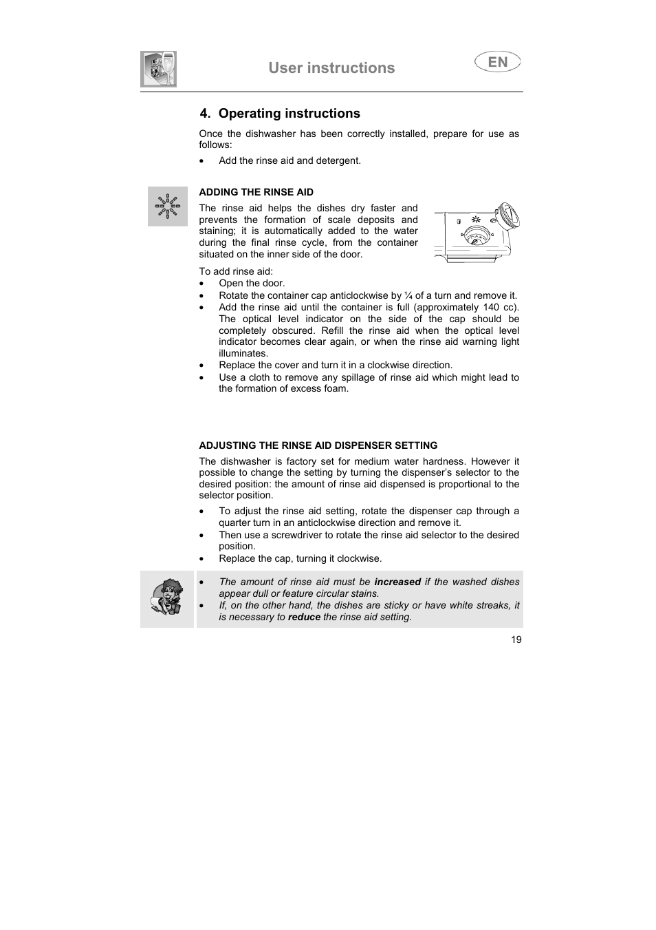 User instructions, Operating instructions | Smeg 3LBA500 User Manual | Page 18 / 31