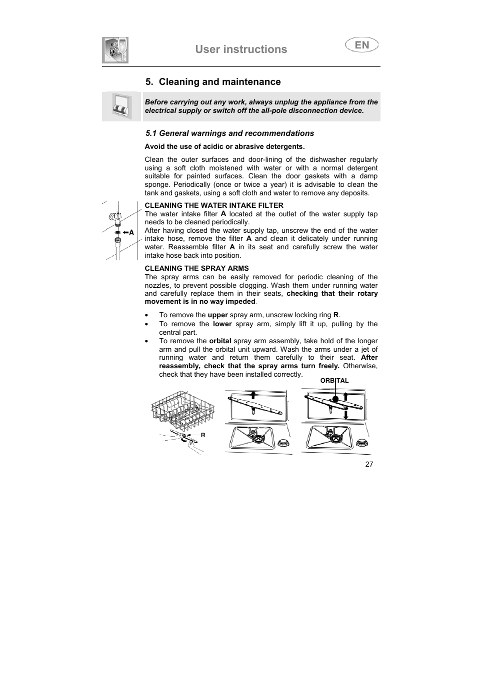 User instructions, Cleaning and maintenance | Smeg 3LBA500 User Manual | Page 26 / 31