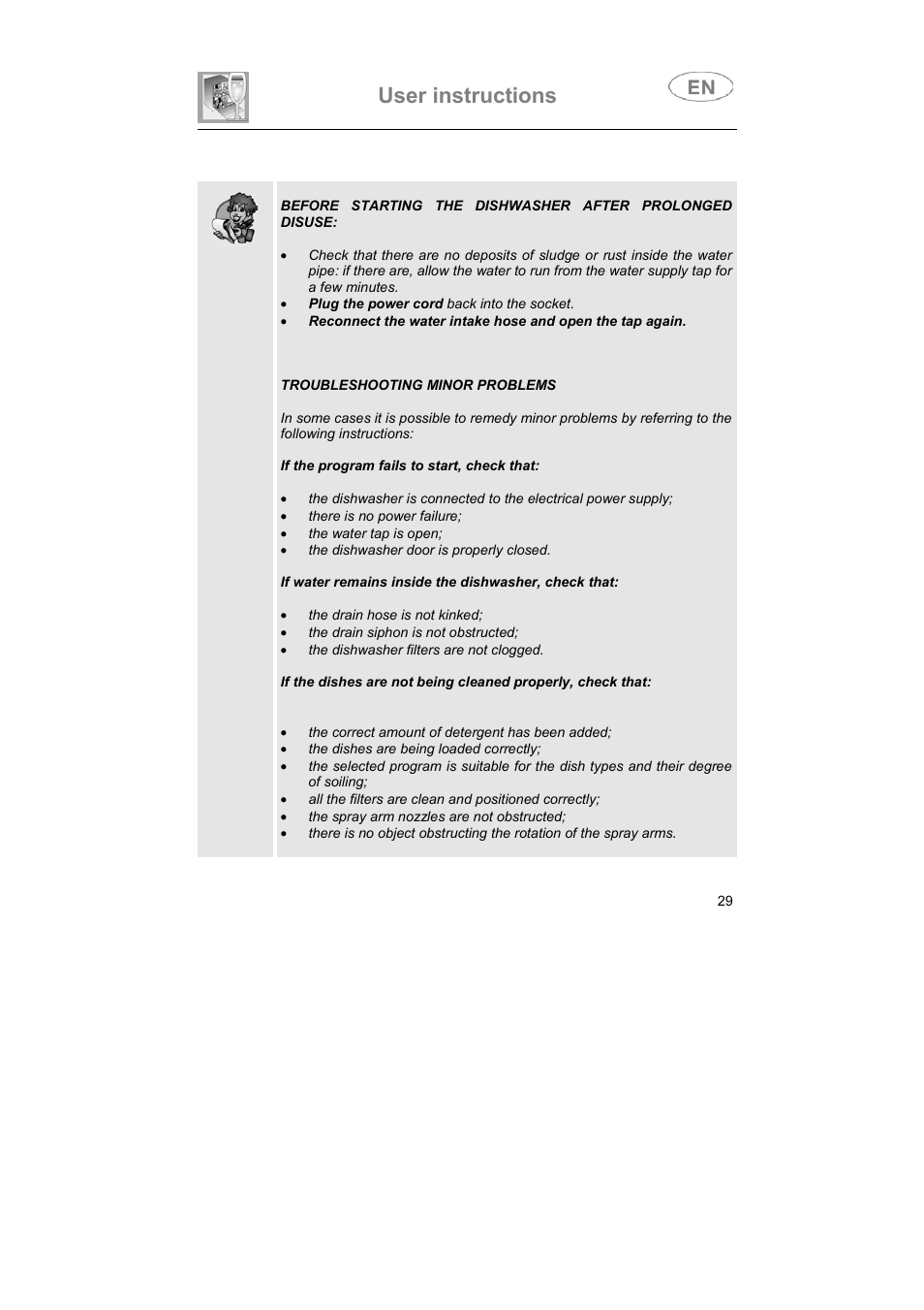 User instructions | Smeg 3LBA500 User Manual | Page 28 / 31