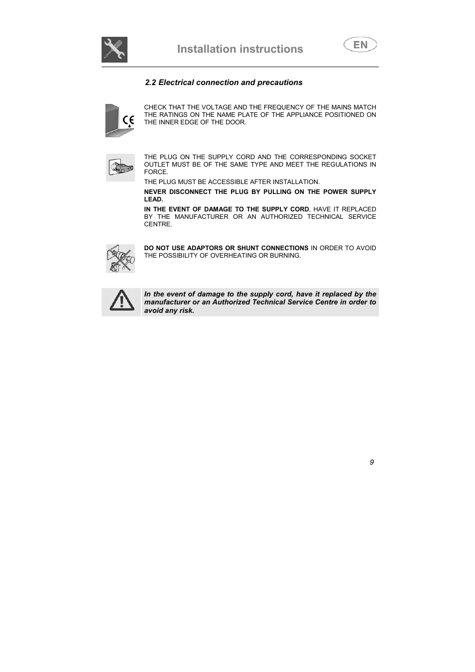 Installation instructions | Smeg 3LBA500 User Manual | Page 8 / 31