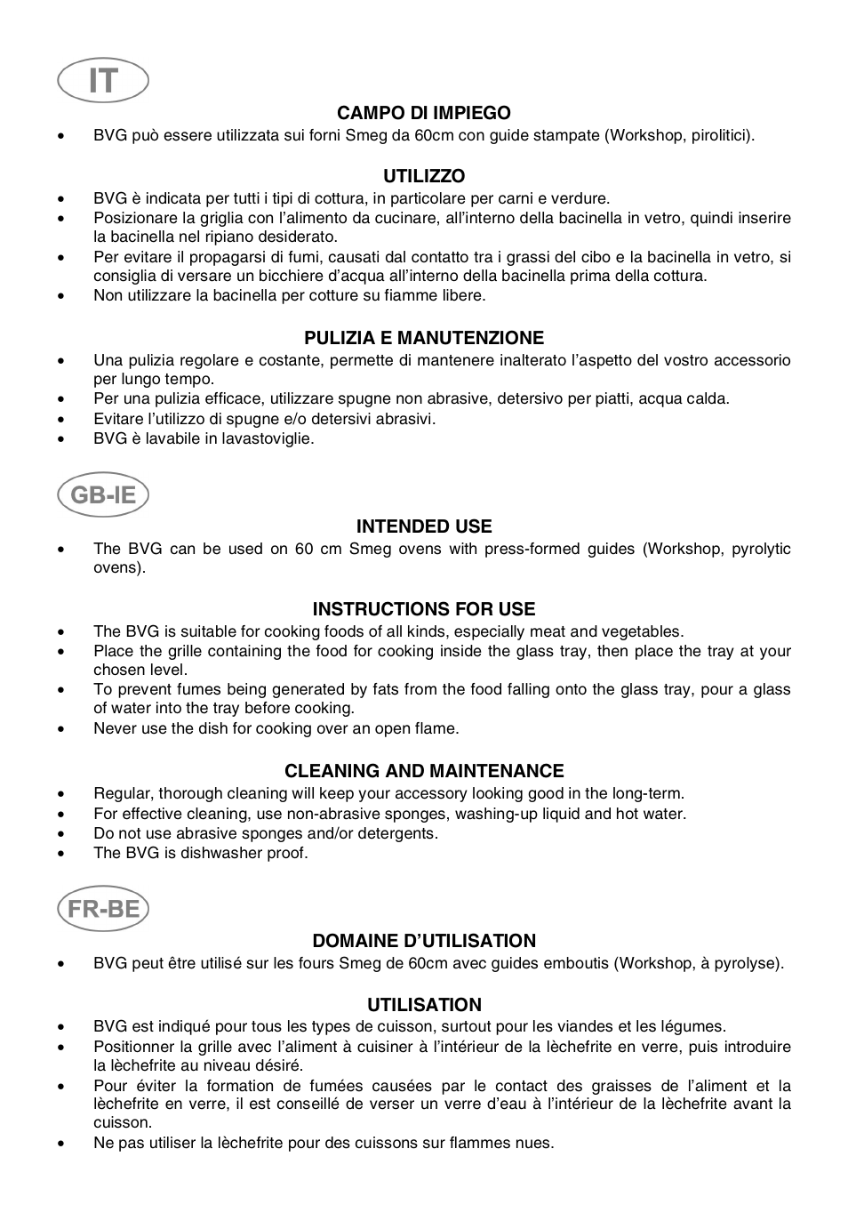 Smeg Glass Tray + Grille BVG User Manual | Page 2 / 4