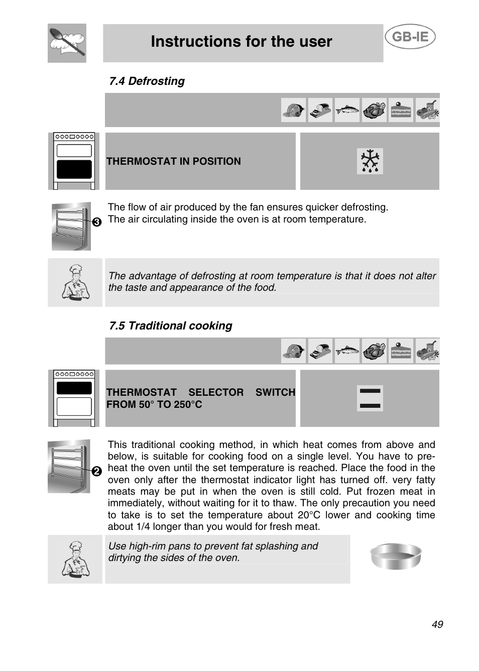 Instructions for the user, 4 defrosting, 5 traditional cooking | Smeg A42C-5 User Manual | Page 20 / 27