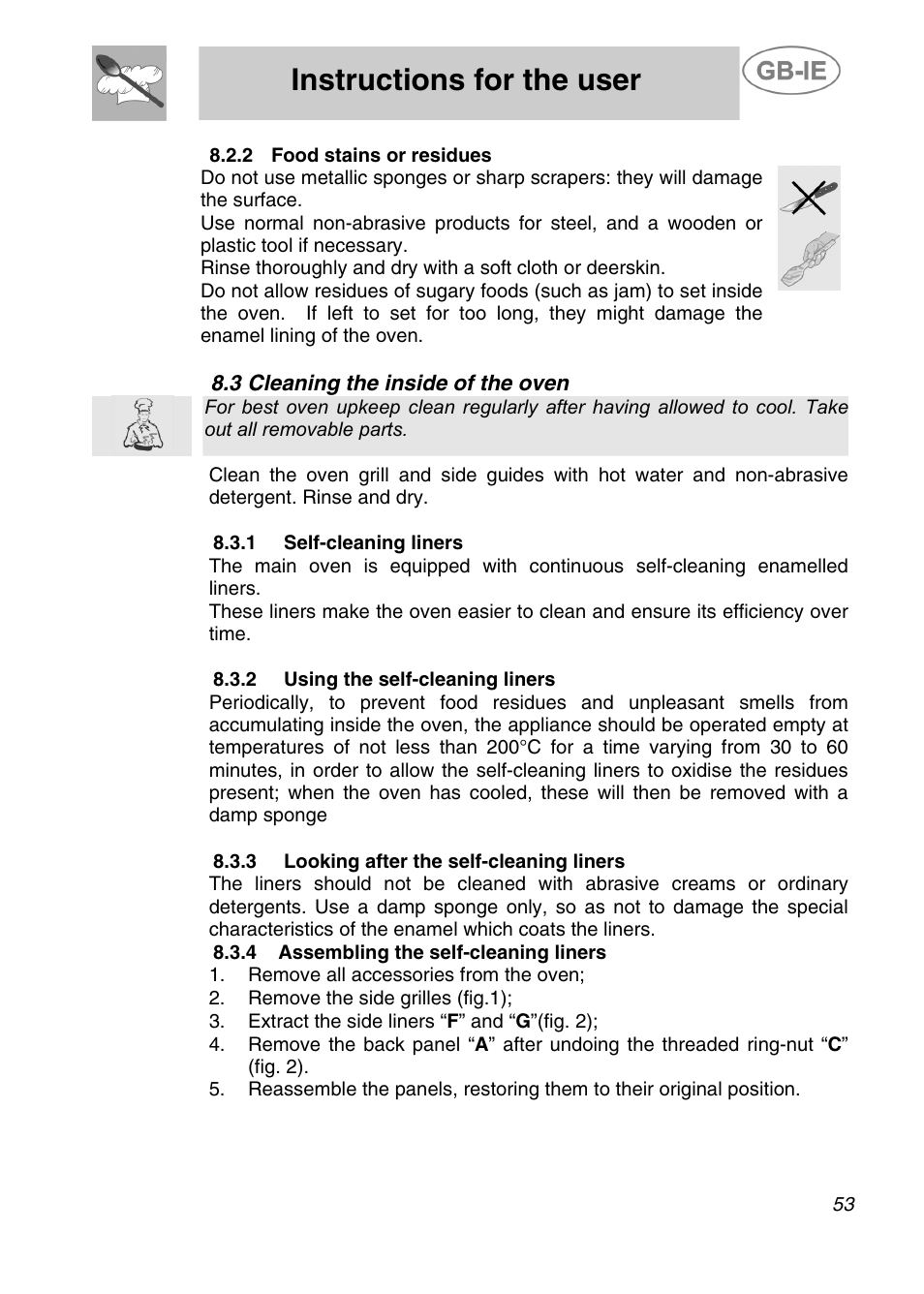 Instructions for the user | Smeg A42C-5 User Manual | Page 24 / 27