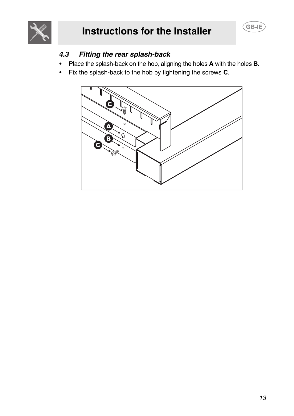 3 fitting the rear splash-back, Instructions for the installer | Smeg CS150SA User Manual | Page 11 / 43