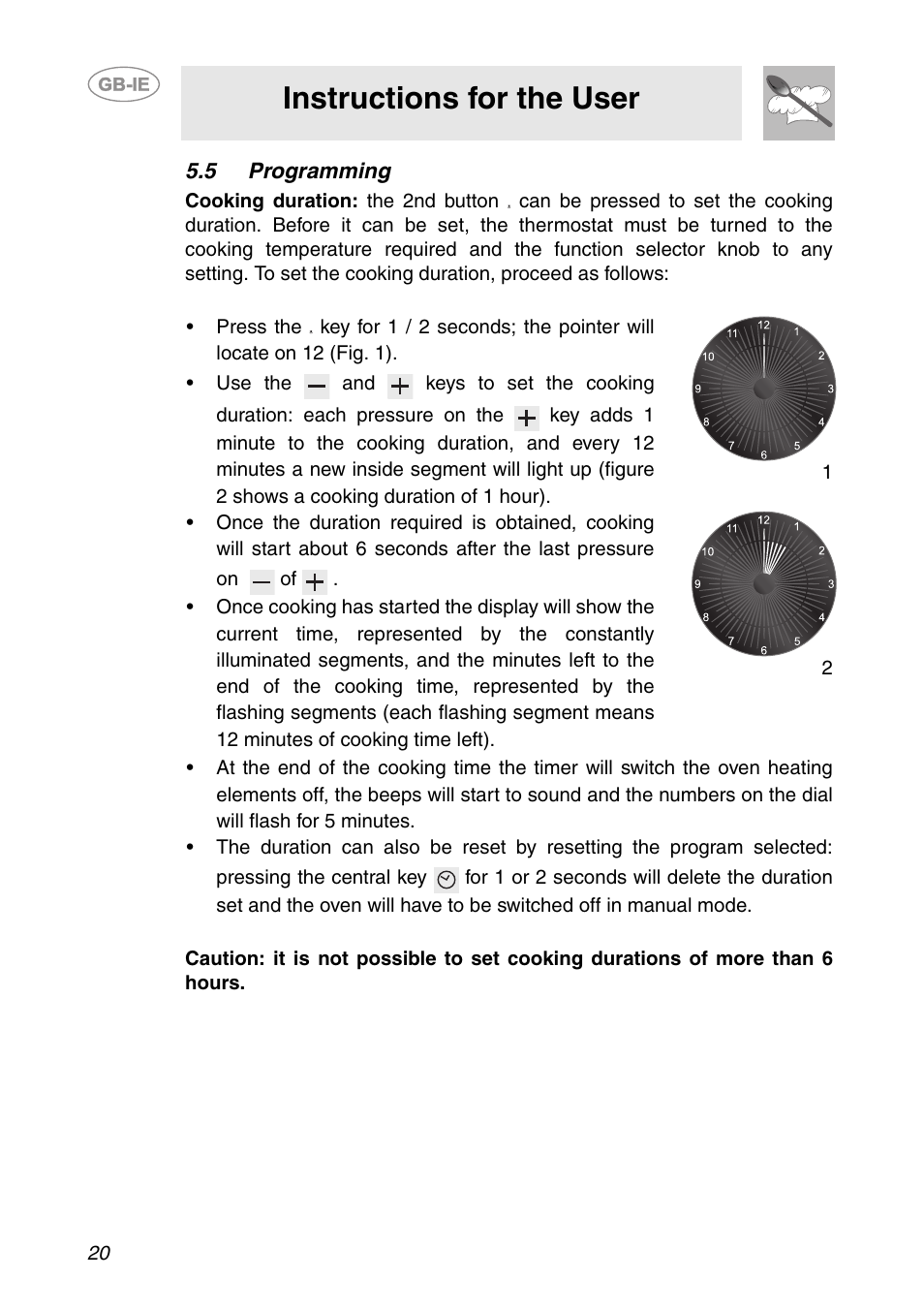 5 programming, Instructions for the user | Smeg CS150SA User Manual | Page 18 / 43