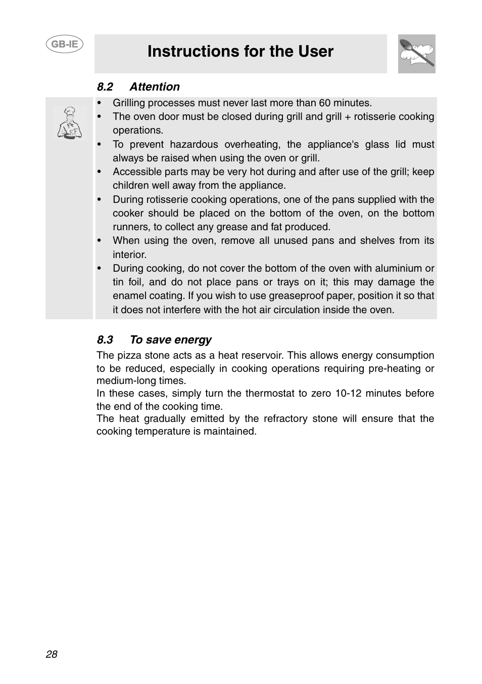 2 attention, 3 to save energy, Instructions for the user | Smeg CS150SA User Manual | Page 26 / 43