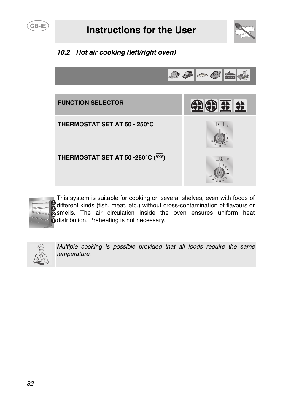 2 hot air cooking (left/right oven), Instructions for the user | Smeg CS150SA User Manual | Page 30 / 43