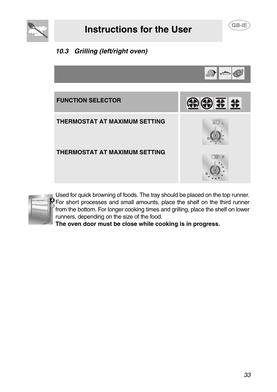 3 grilling (left/right oven), Instructions for the user | Smeg CS150SA User Manual | Page 31 / 43