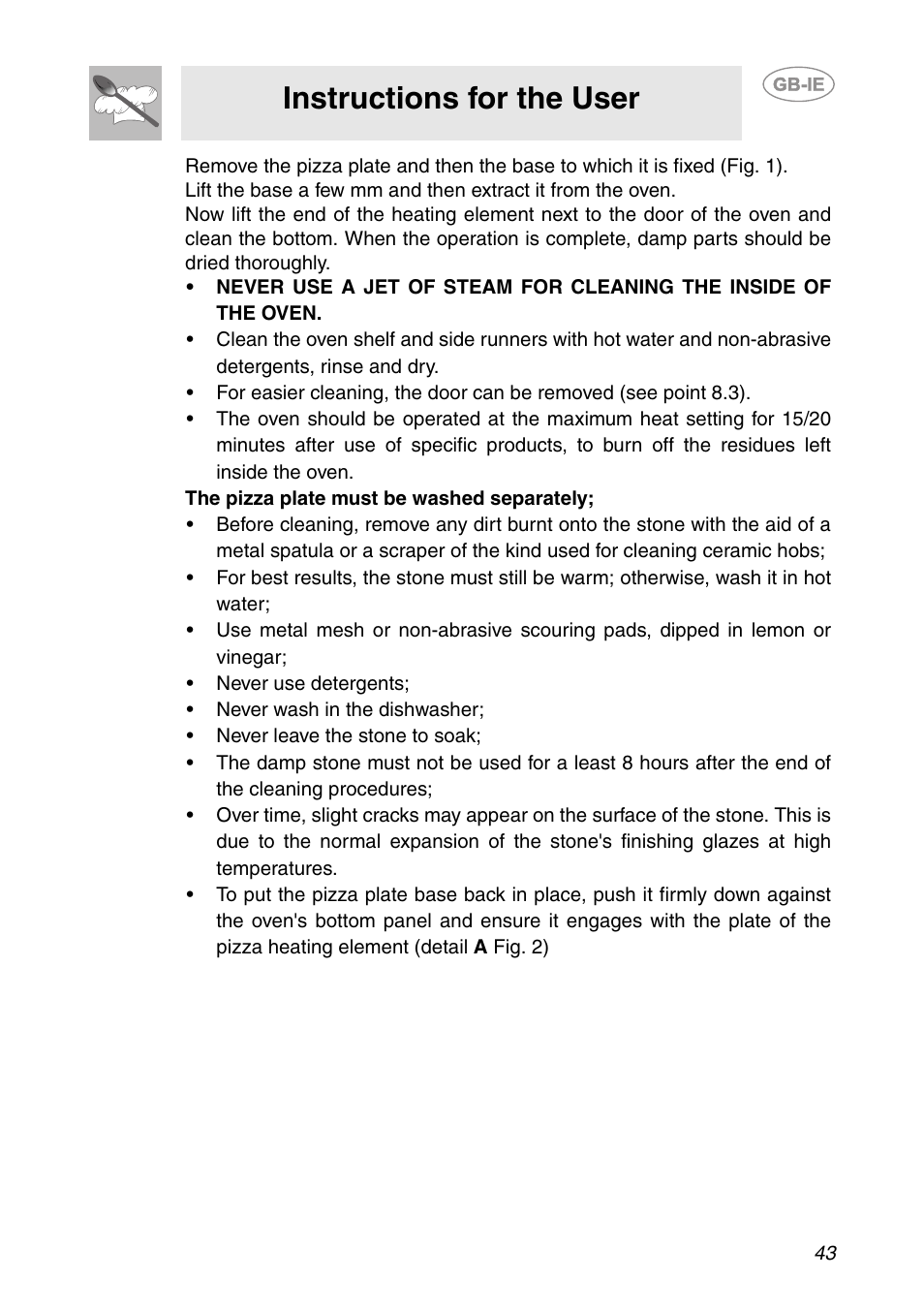 Instructions for the user | Smeg CS150SA User Manual | Page 41 / 43