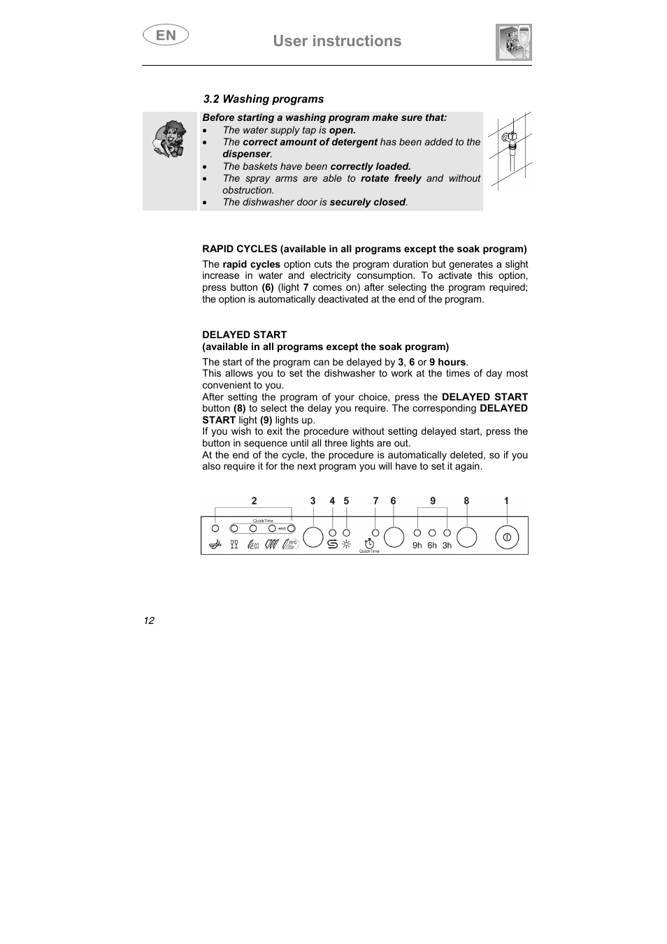 User instructions, 2 washing programs | Smeg STA645Q User Manual | Page 14 / 37