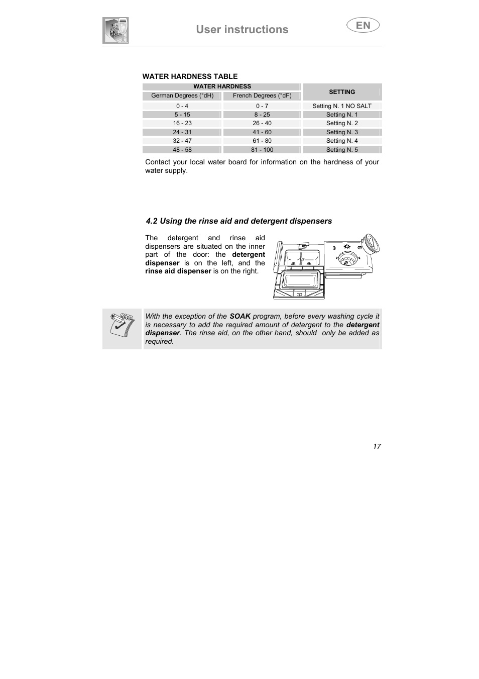 User instructions, 2 using the rinse aid and detergent dispensers | Smeg STA645Q User Manual | Page 19 / 37