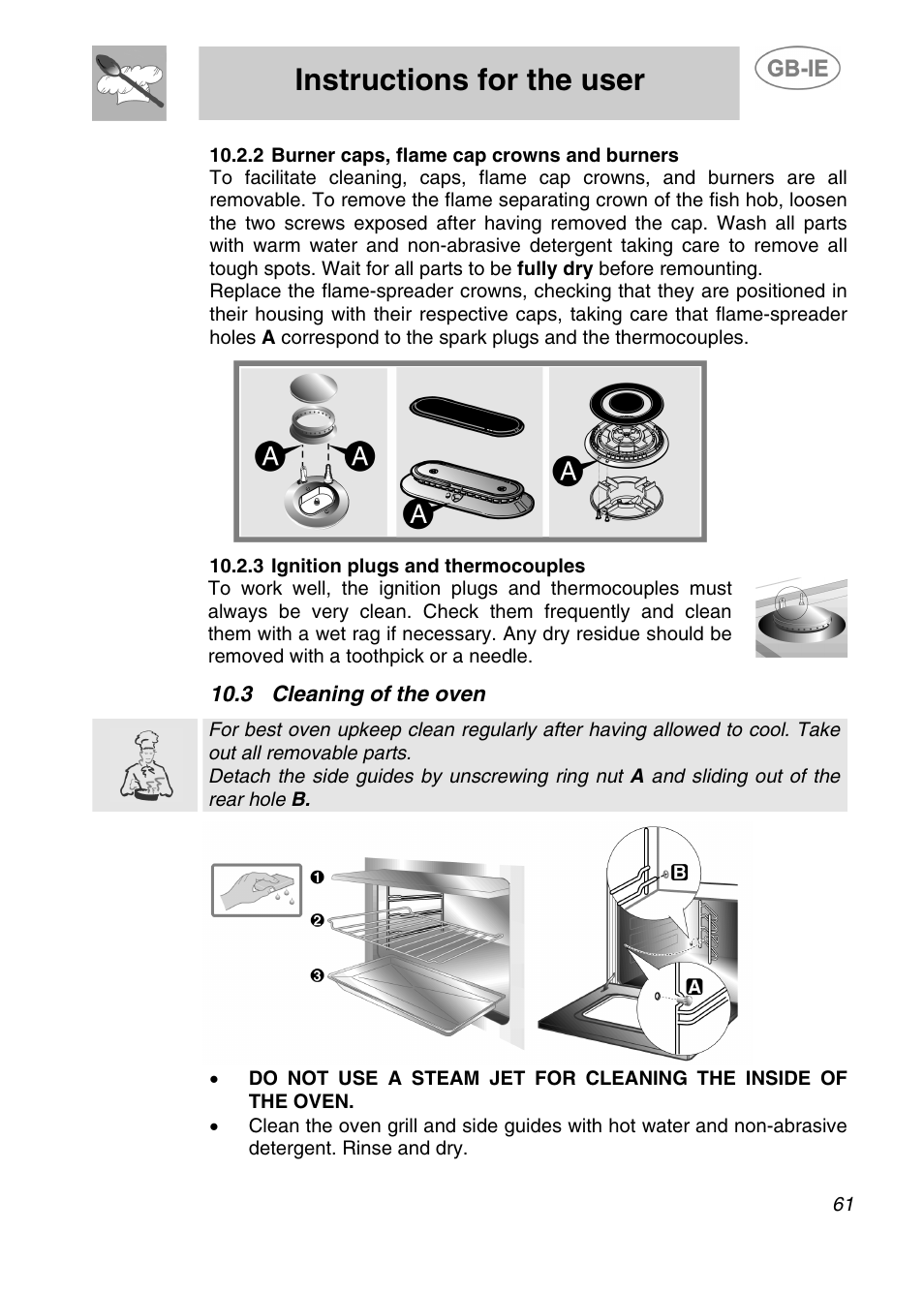 Instructions for the user, 3 cleaning of the oven | Smeg A2-5 User Manual | Page 26 / 30