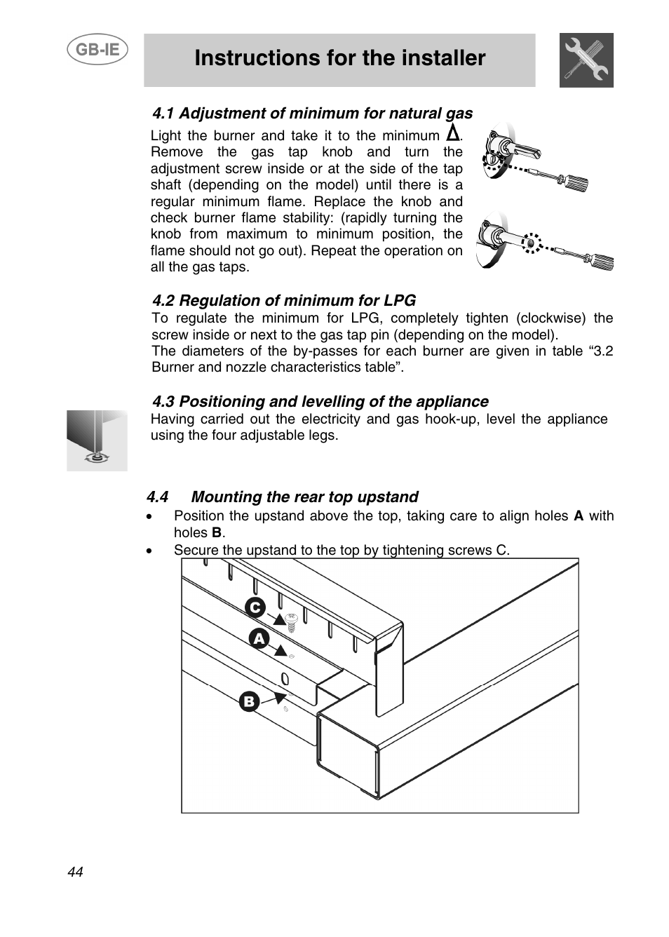 Instructions for the installer | Smeg A2-5 User Manual | Page 9 / 30