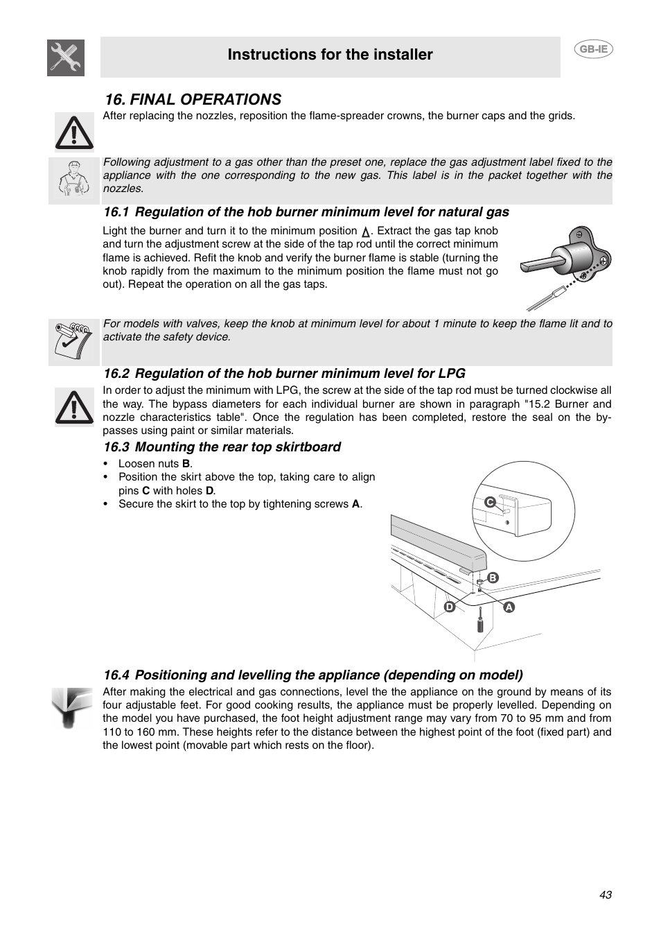 Final operations, 3 mounting the rear top skirtboard, Instructions for the installer | Smeg C92GMX User Manual | Page 20 / 20