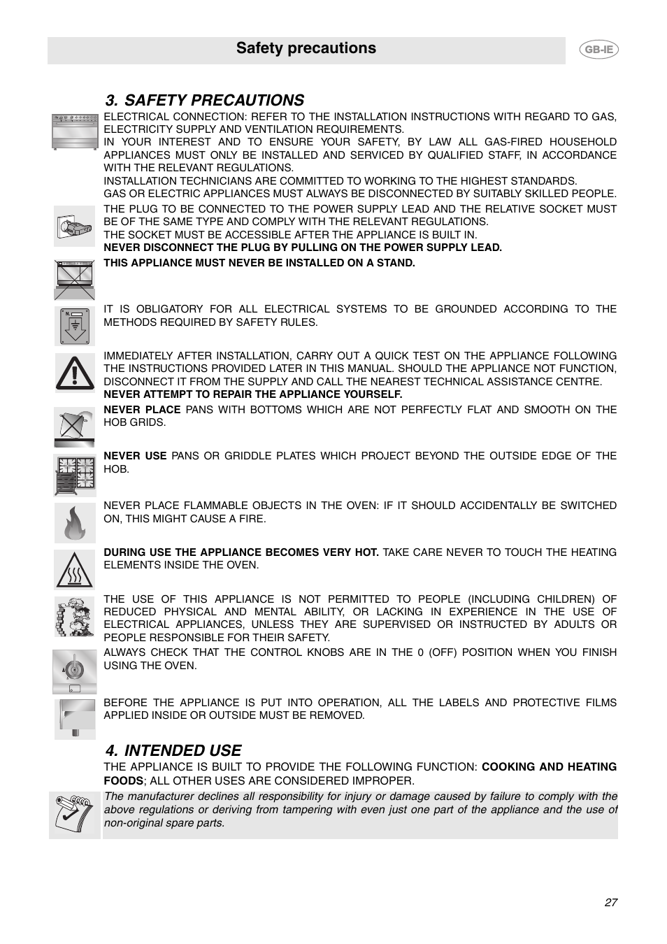 Safety precautions, Intended use, Safety precautions 4. intended use | Smeg C92GMX User Manual | Page 4 / 20