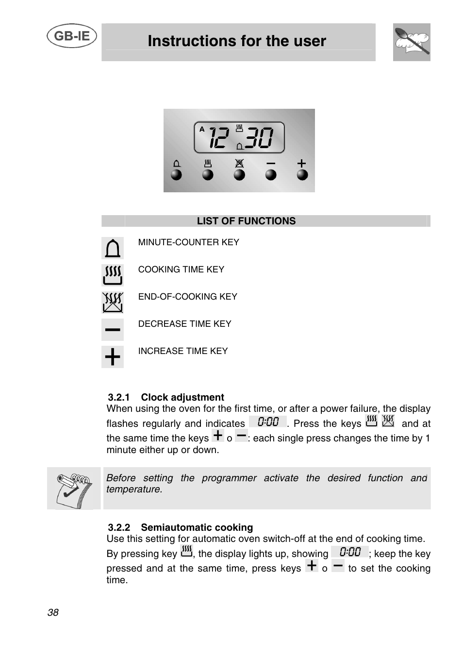 Instructions for the user, 2 electronic programmer | Smeg A42C User Manual | Page 12 / 29