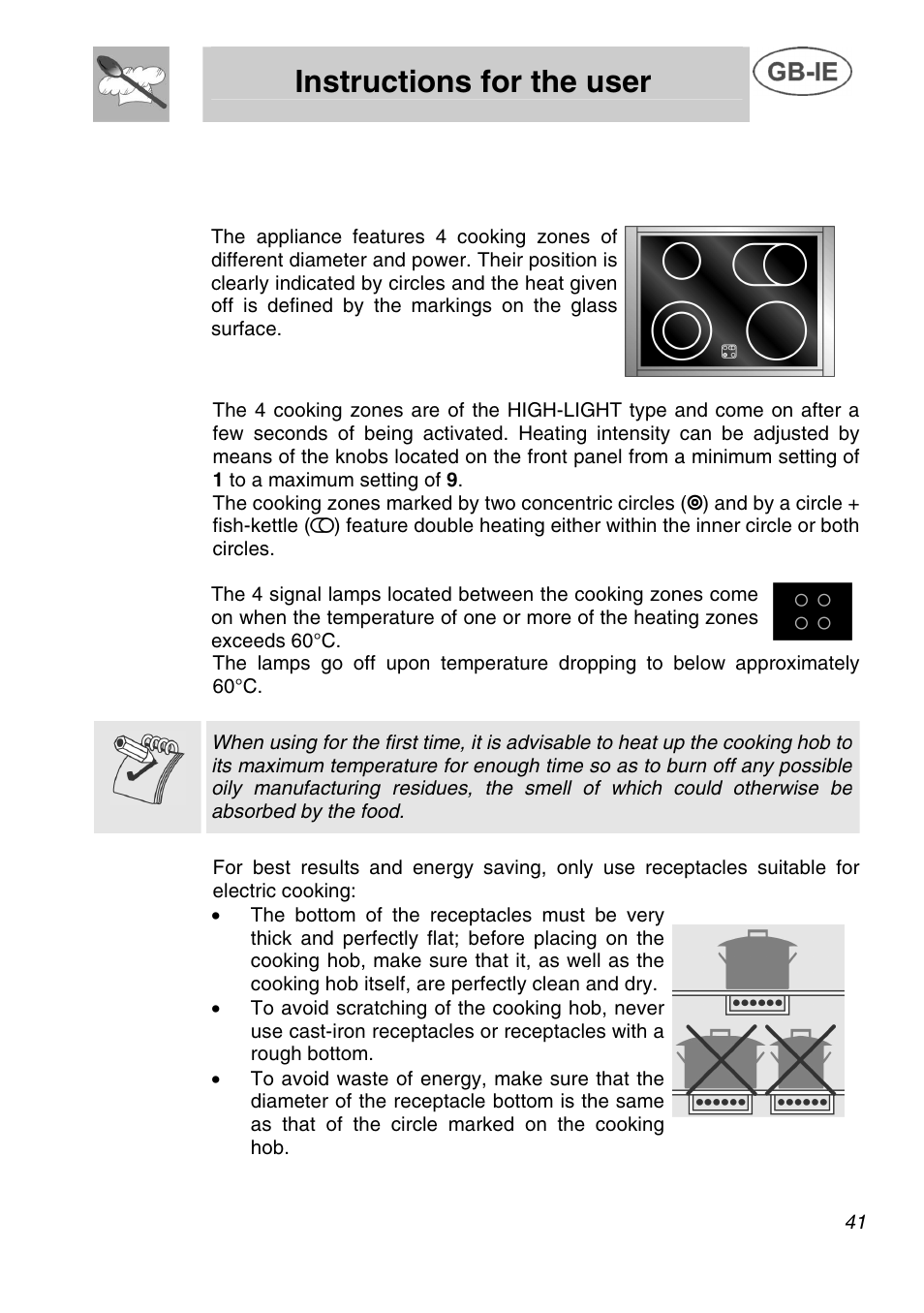 Instructions for the user, Use of the cooking hob | Smeg A42C User Manual | Page 15 / 29