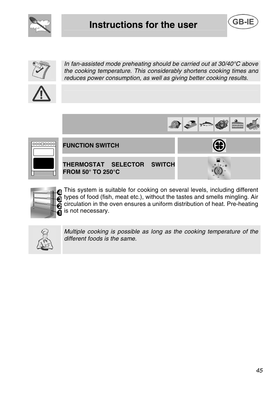 Instructions for the user, Cooking hints, 1 hot-air cooking | Smeg A42C User Manual | Page 19 / 29
