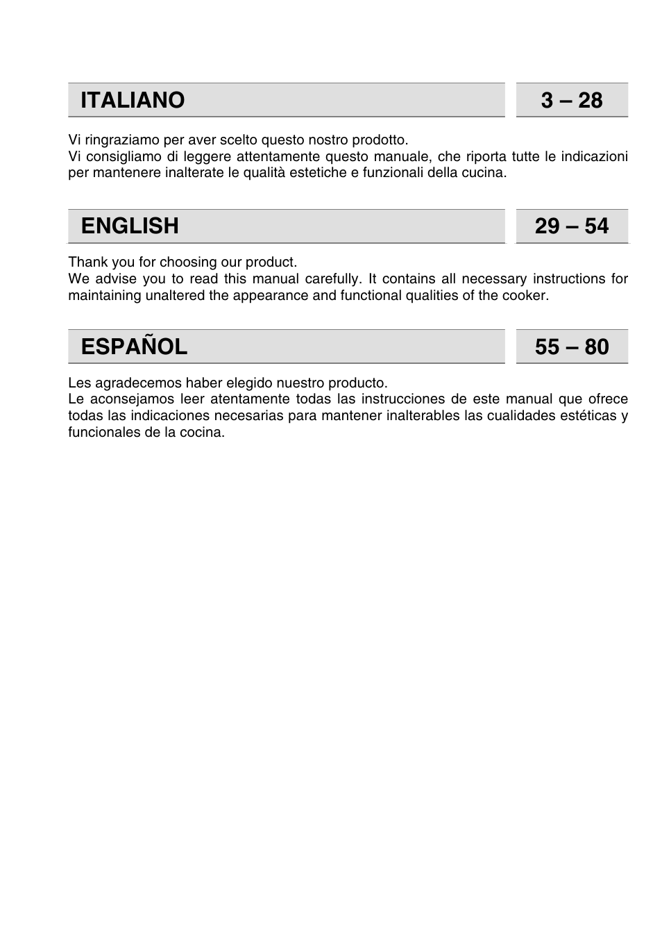 Italiano 3 – 28, English 29 – 54, Español 55 – 80 | Smeg A42C User Manual | Page 2 / 29