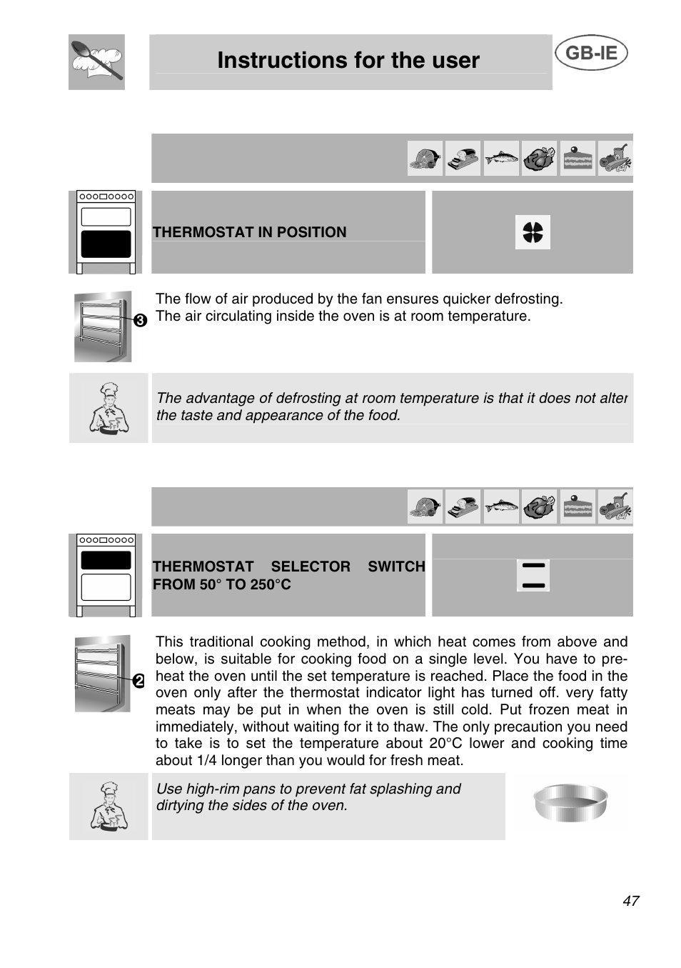 Instructions for the user, 4 defrosting, 5 traditional cooking | Smeg A42C User Manual | Page 21 / 29