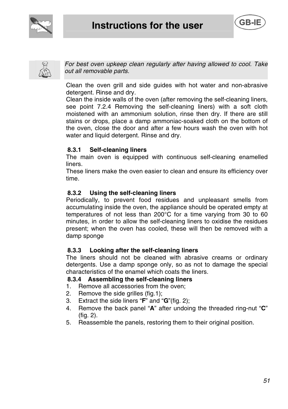 Instructions for the user | Smeg A42C User Manual | Page 25 / 29