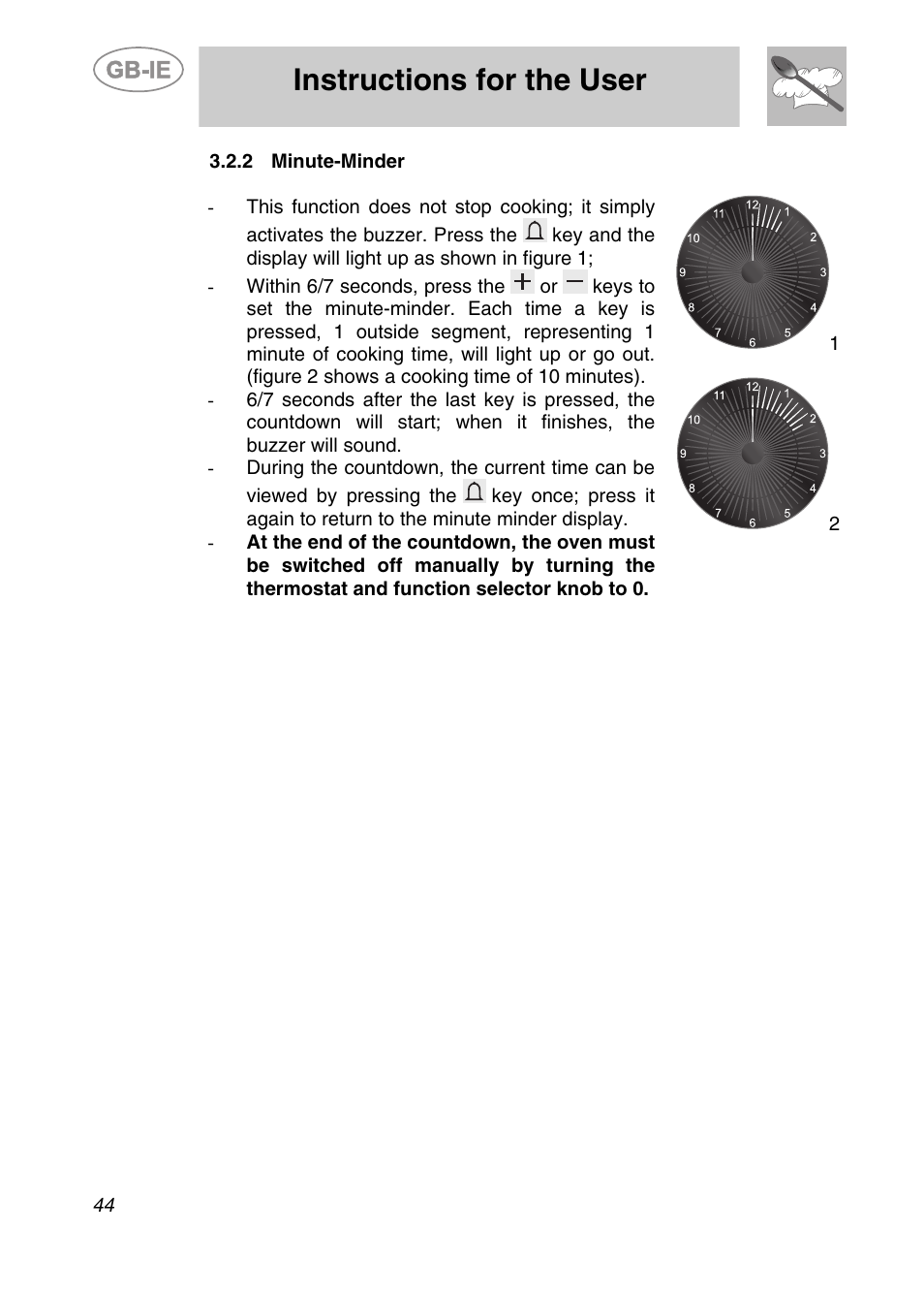 Minute-minder, Instructions for the user | Smeg CS19ID-6 User Manual | Page 10 / 32