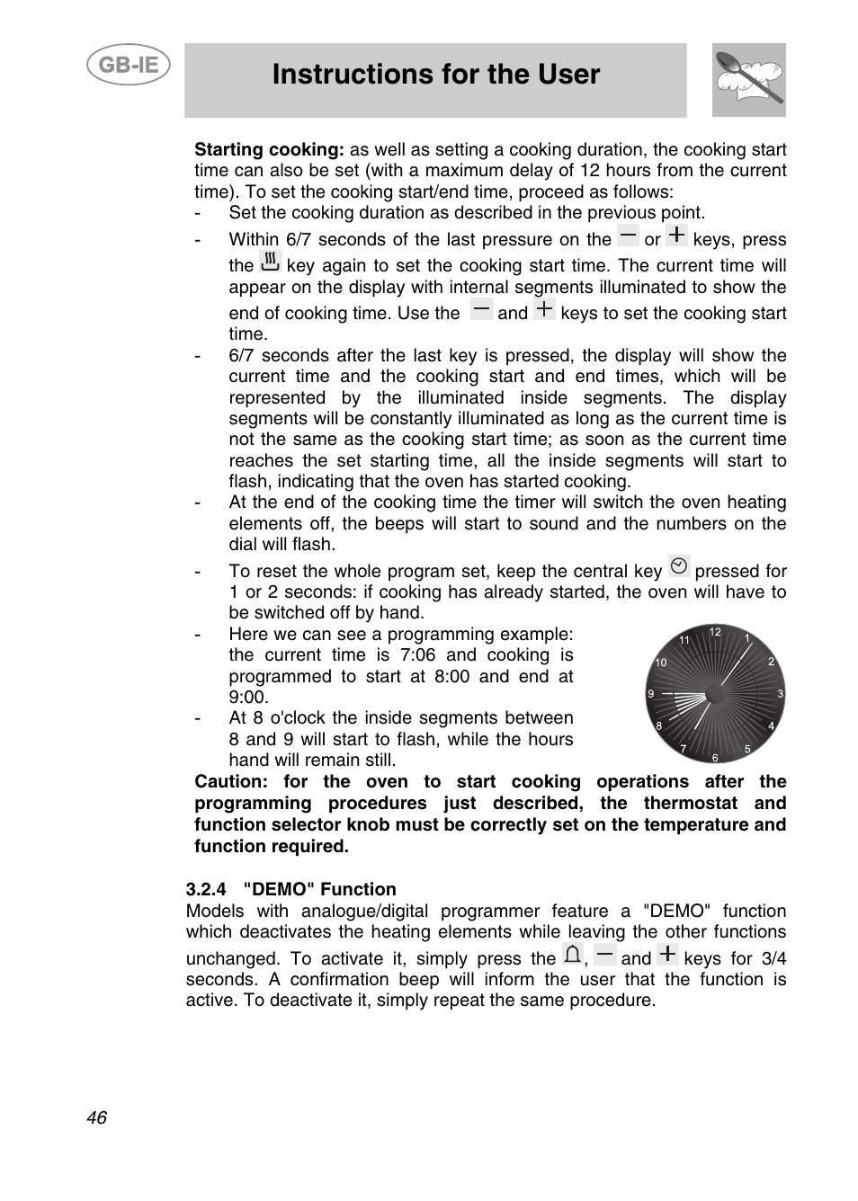 4 "demo" function, Instructions for the user | Smeg CS19ID-6 User Manual | Page 12 / 32