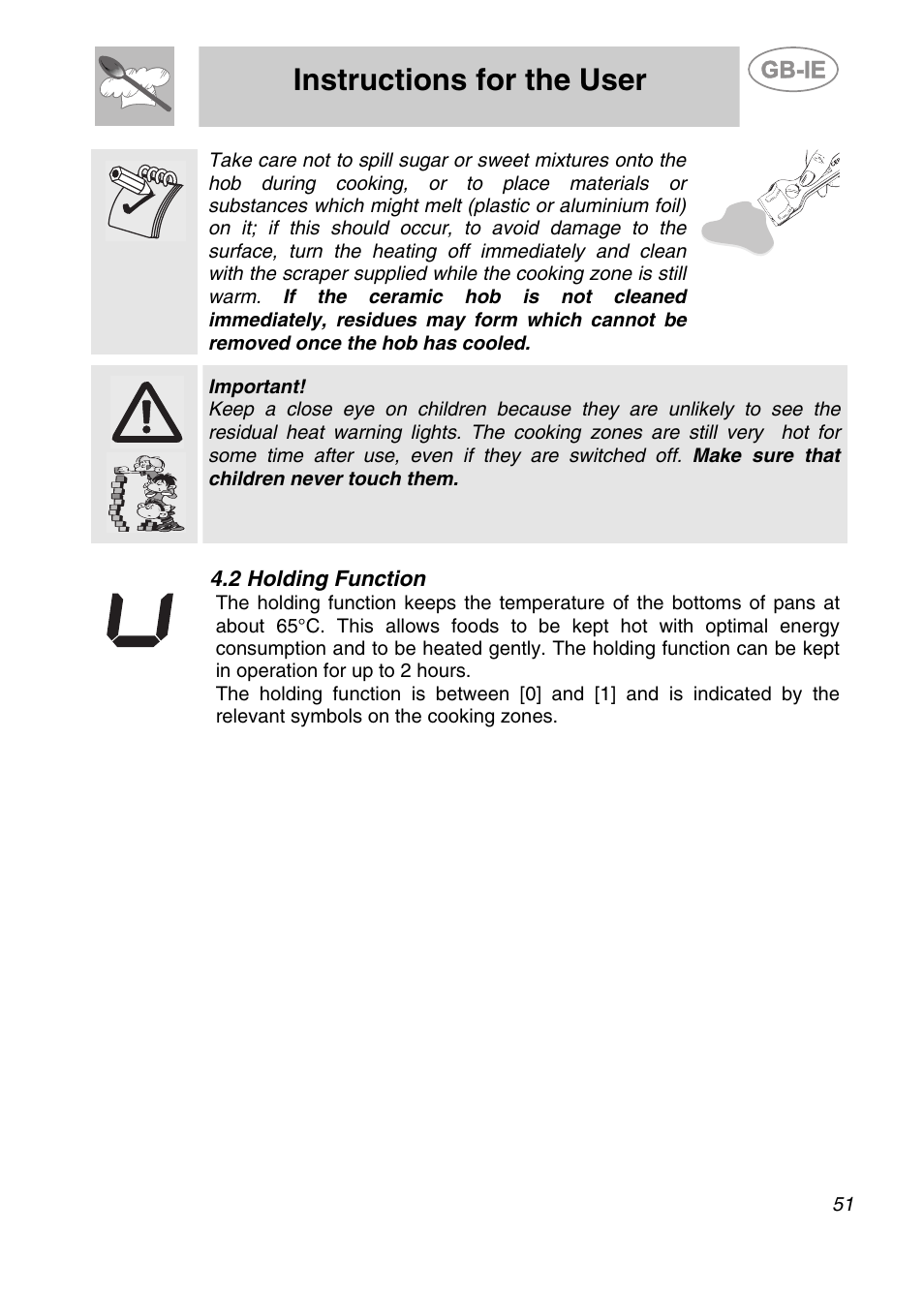 2 holding function, Instructions for the user | Smeg CS19ID-6 User Manual | Page 17 / 32