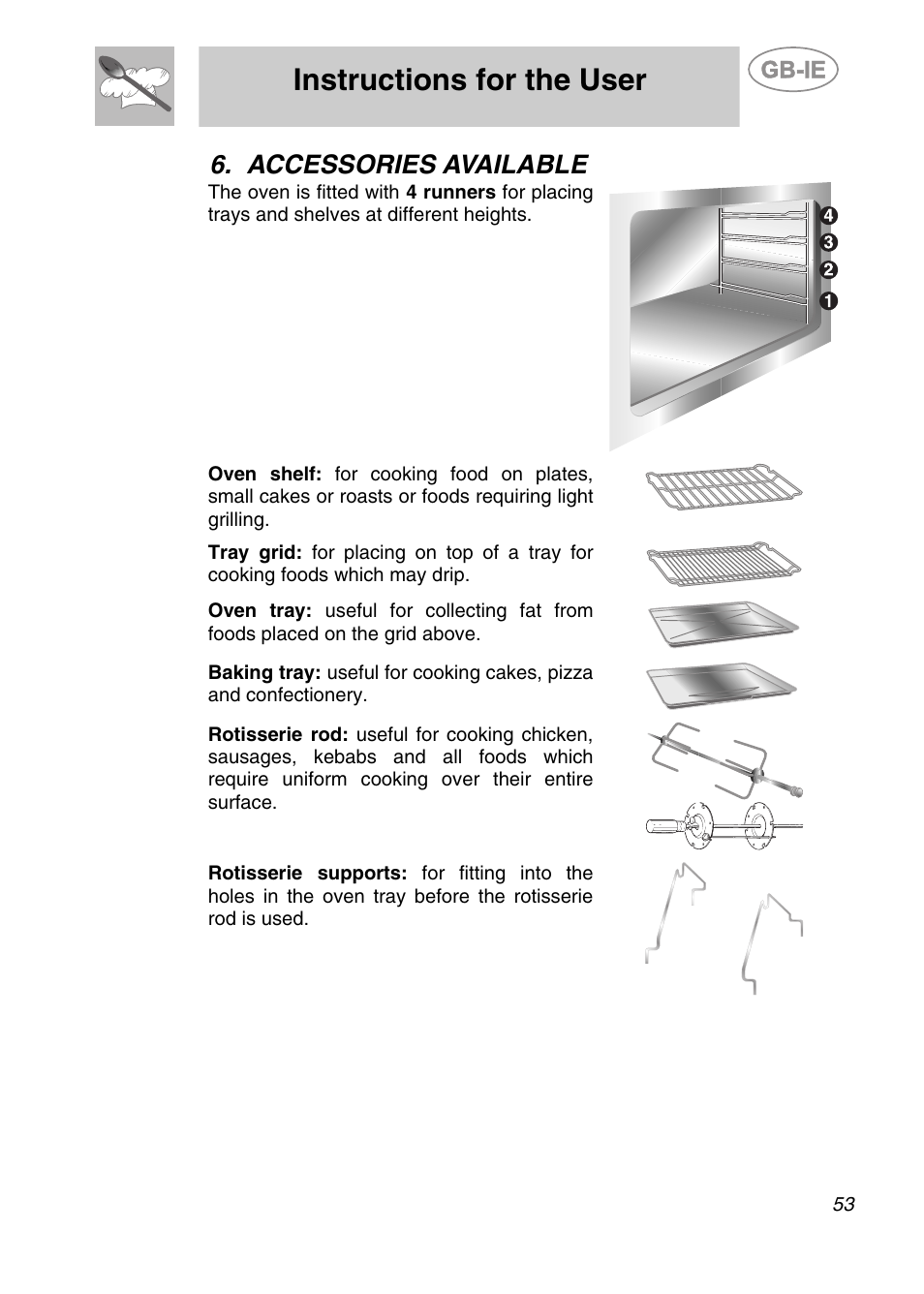 Accessories available, Instructions for the user | Smeg CS19ID-6 User Manual | Page 19 / 32