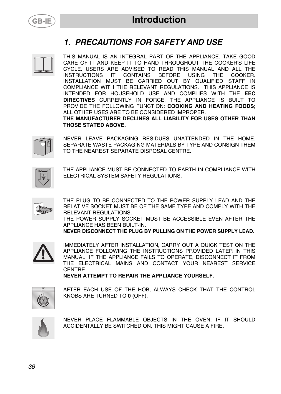 Precautions for safety and use, Introduction | Smeg CS19ID-6 User Manual | Page 2 / 32