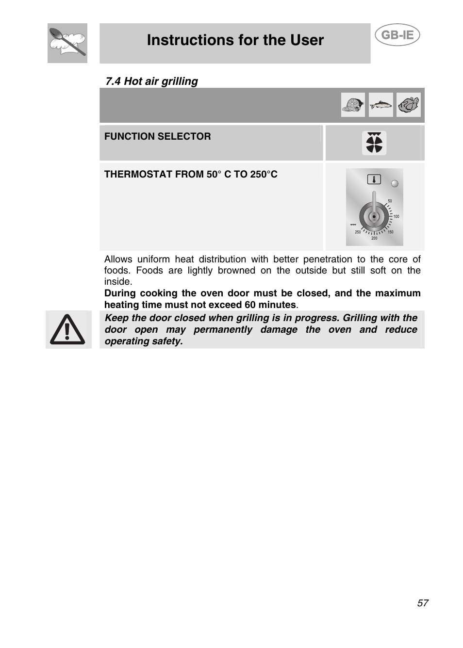 4 hot air grilling, Instructions for the user | Smeg CS19ID-6 User Manual | Page 23 / 32