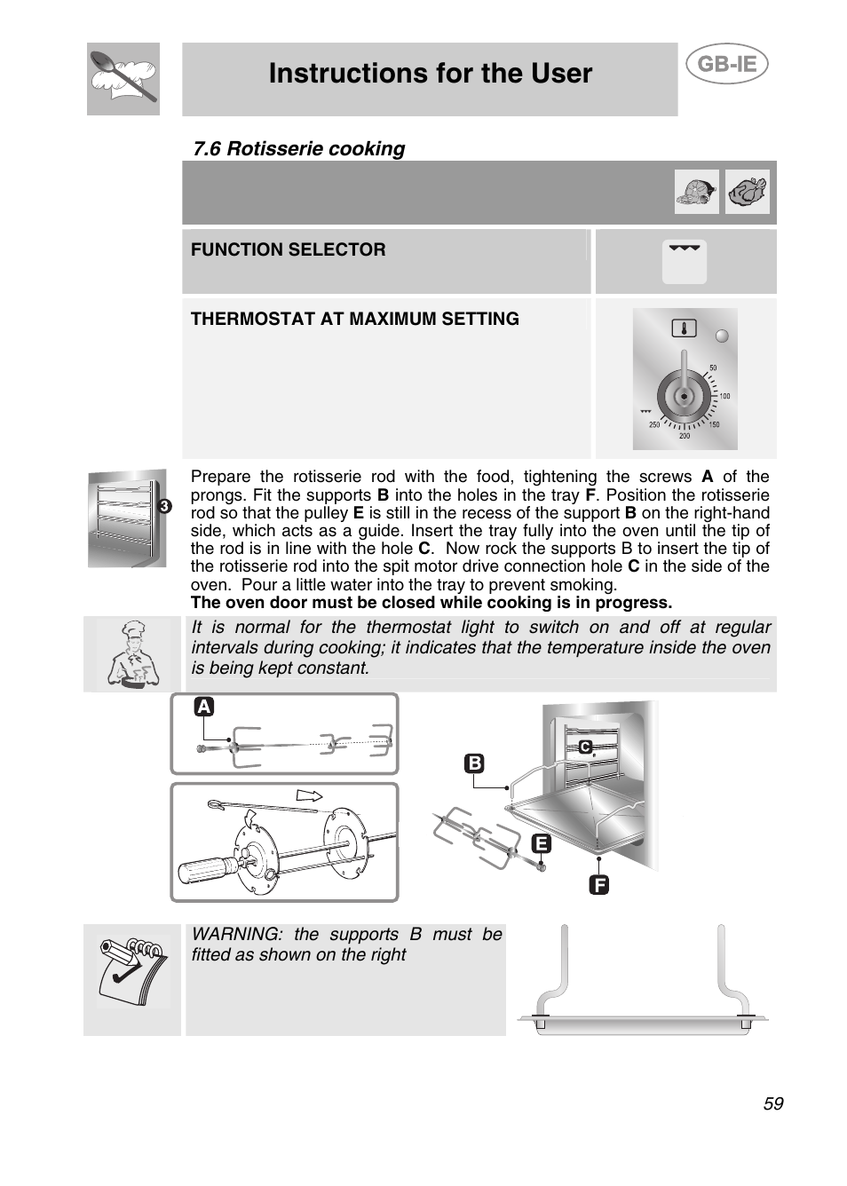 6 rotisserie cooking, Instructions for the user | Smeg CS19ID-6 User Manual | Page 25 / 32