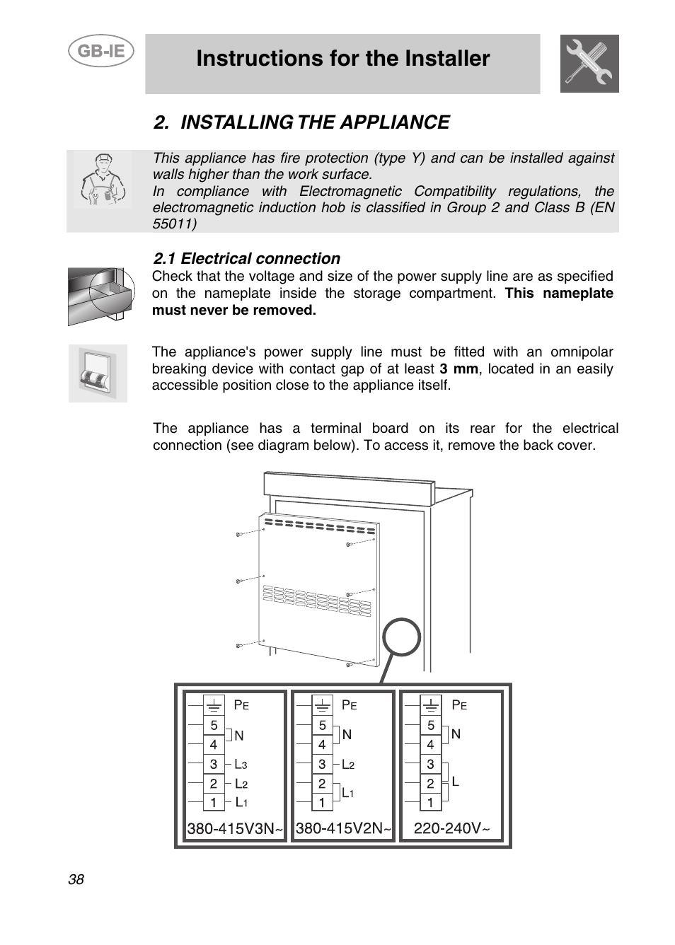 Installing the appliance, 1 electrical connection, Instructions for the installer | Smeg CS19ID-6 User Manual | Page 4 / 32