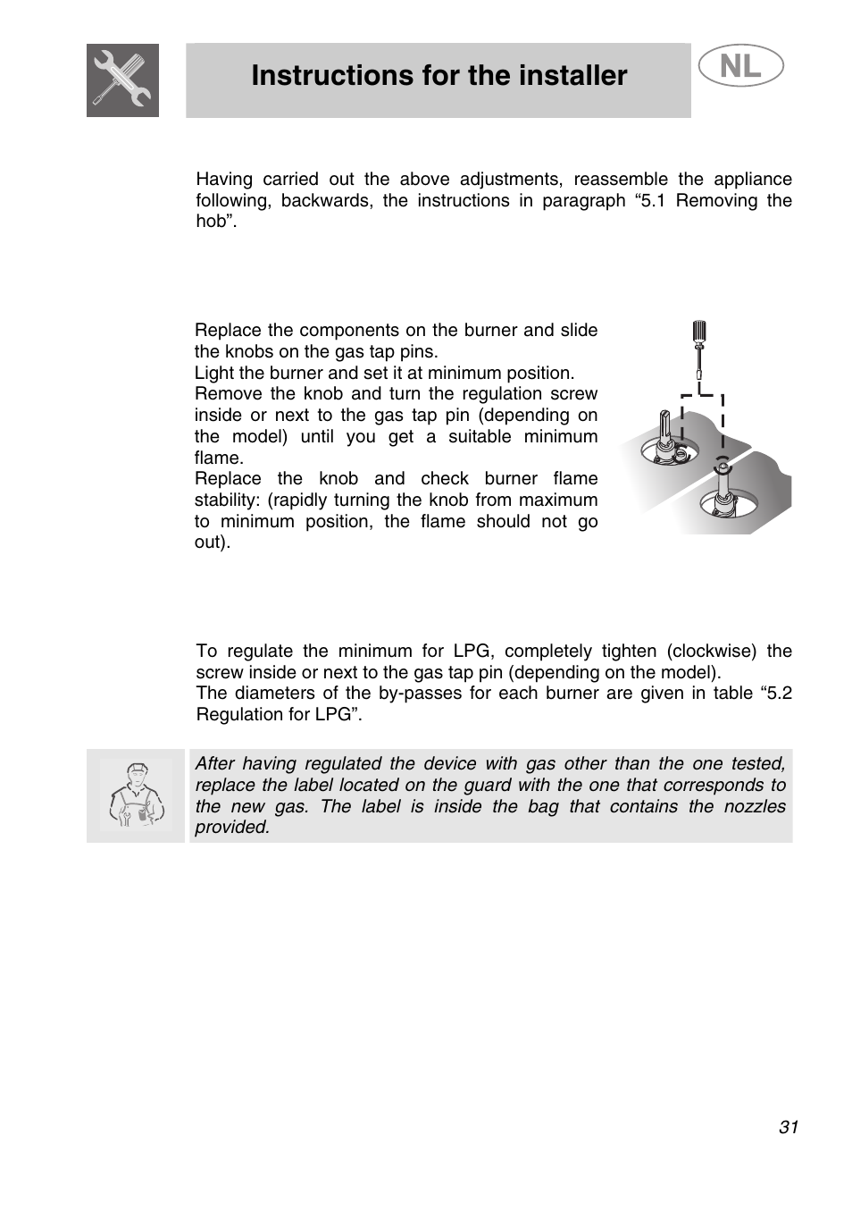 Instructions for the installer, Final operations | Smeg GKCO955 User Manual | Page 12 / 17