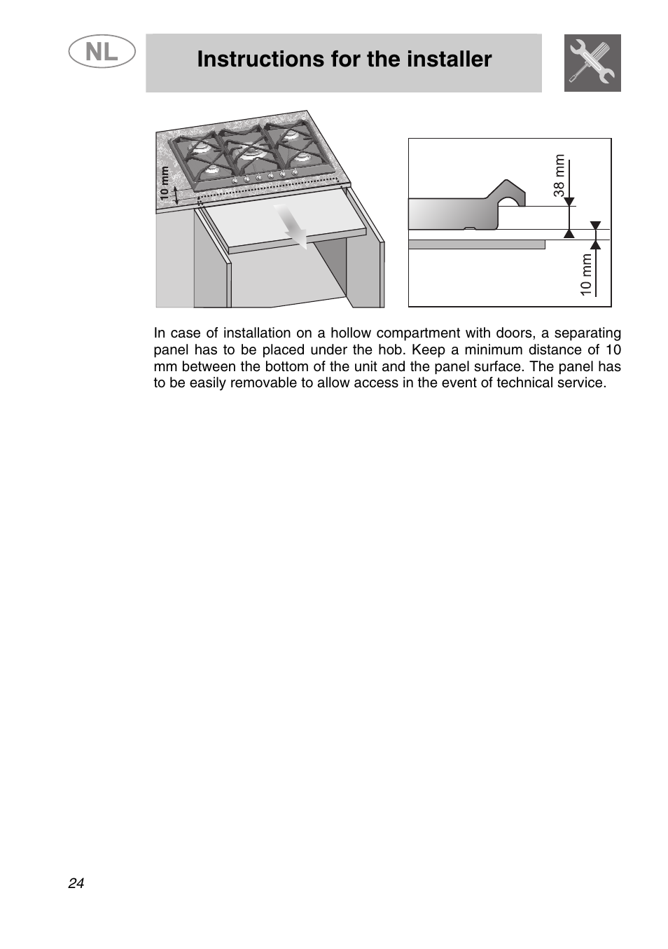 Instructions for the installer | Smeg GKCO955 User Manual | Page 5 / 17
