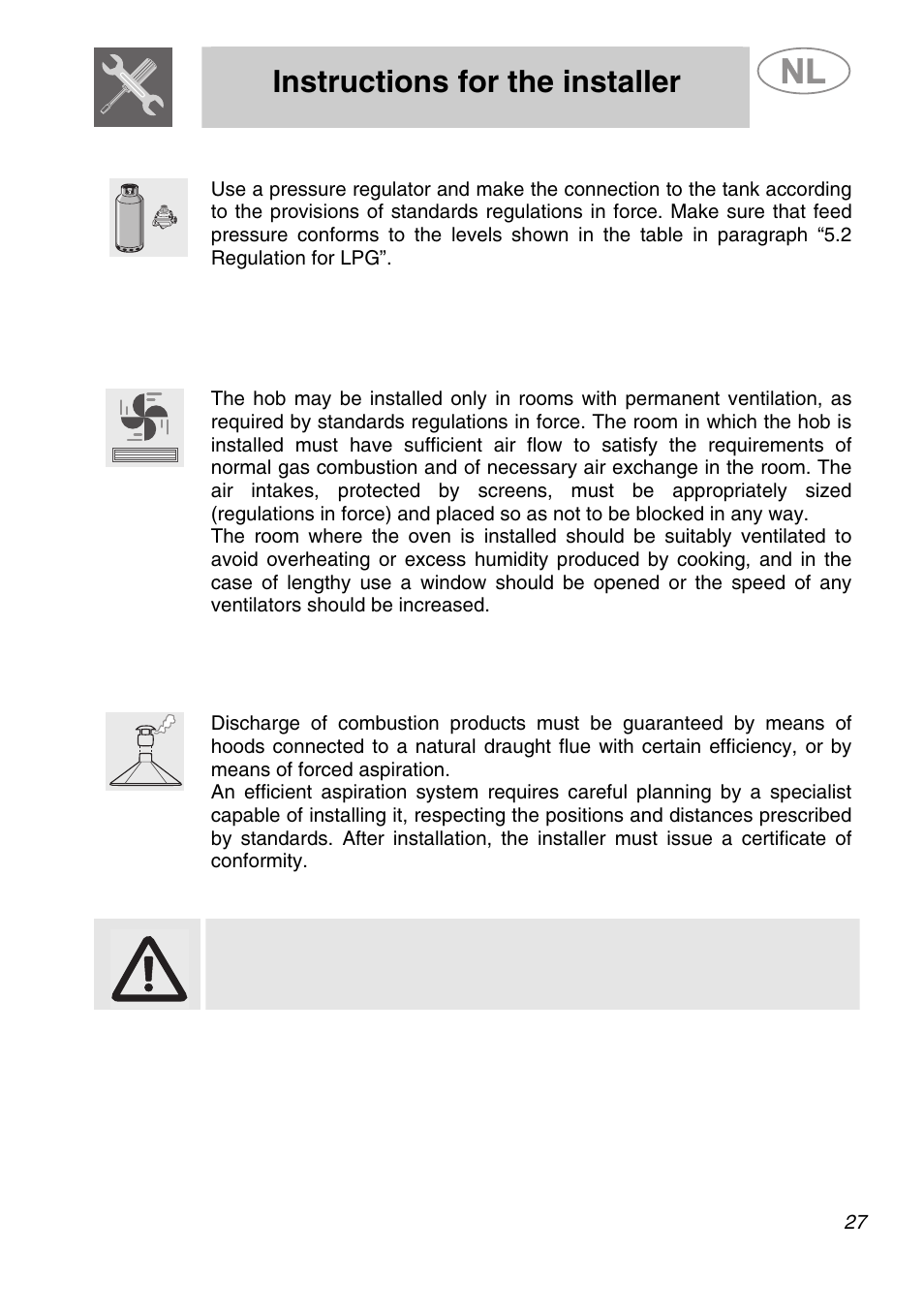 Instructions for the installer | Smeg GKCO955 User Manual | Page 8 / 17