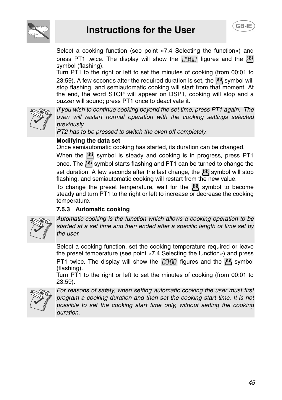 3 automatic cooking, Instructions for the user | Smeg XXSC111P User Manual | Page 11 / 32