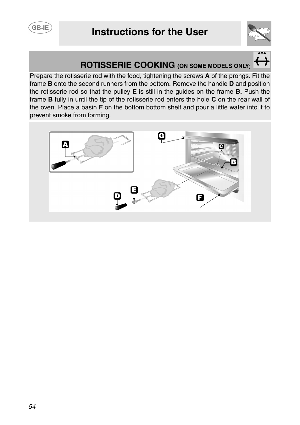 Instructions for the user, Rotisserie cooking | Smeg XXSC111P User Manual | Page 20 / 32