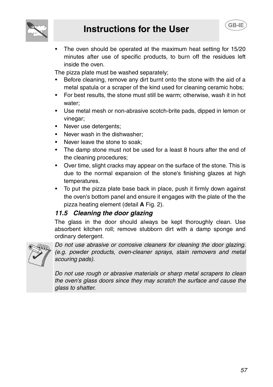 5 cleaning the door glazing, Instructions for the user | Smeg XXSC111P User Manual | Page 23 / 32