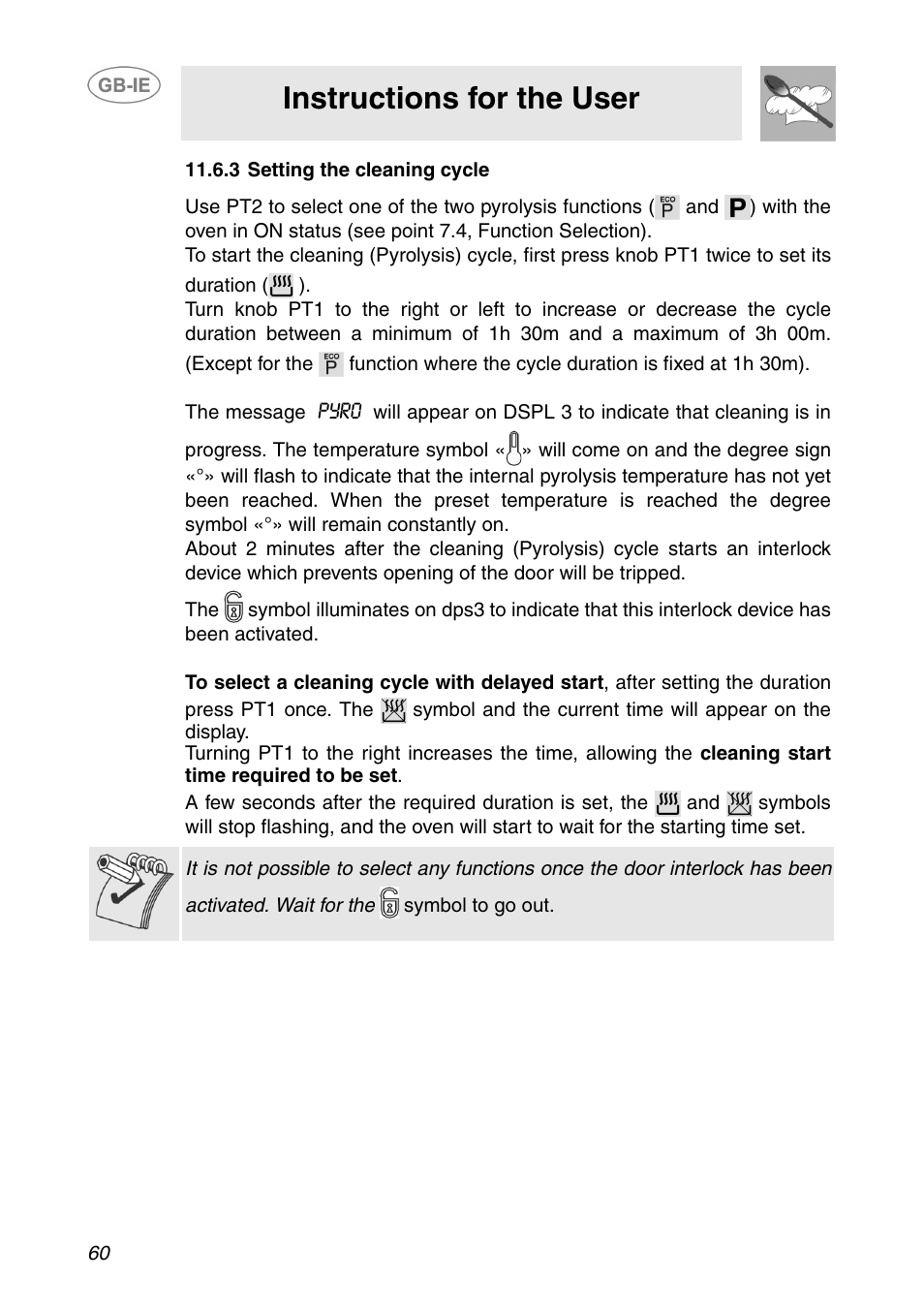 3 setting the cleaning cycle, Instructions for the user | Smeg XXSC111P User Manual | Page 26 / 32