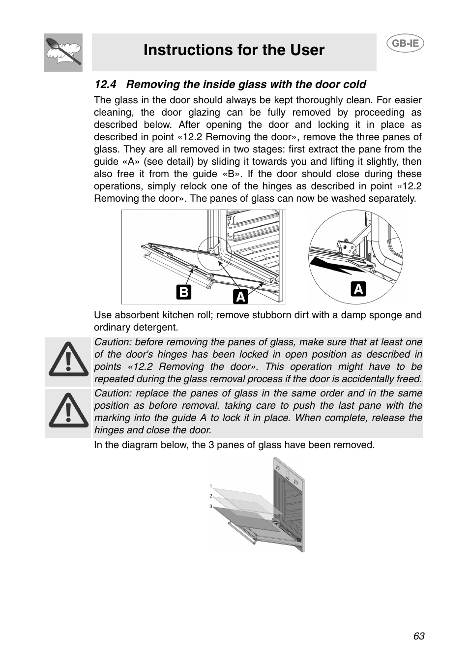 4 removing the inside glass with the door cold, Instructions for the user | Smeg XXSC111P User Manual | Page 29 / 32