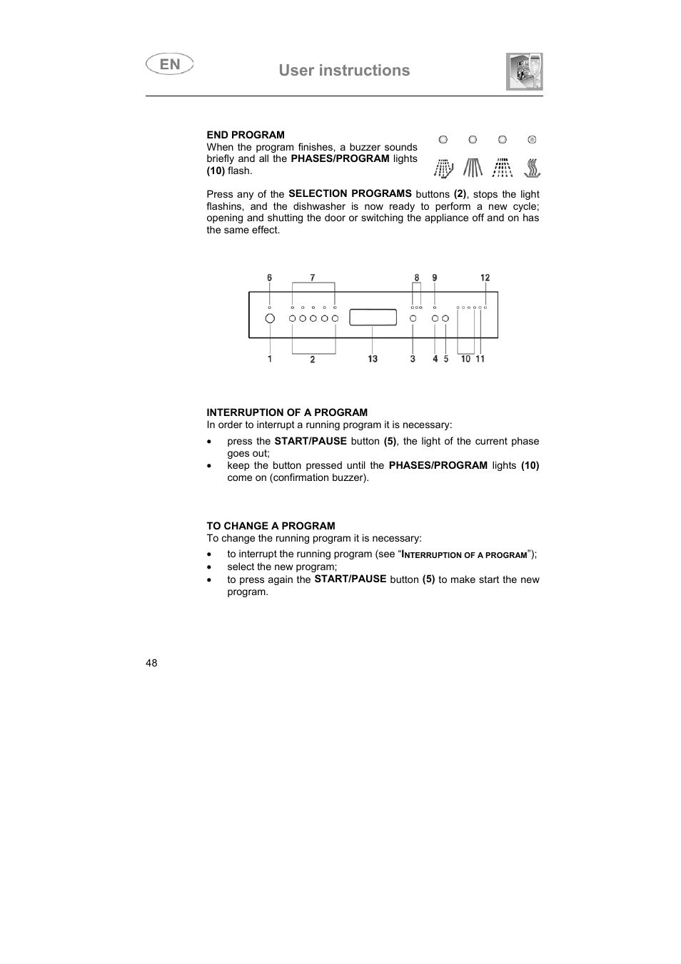 User instructions | Smeg LVS655EG User Manual | Page 13 / 36