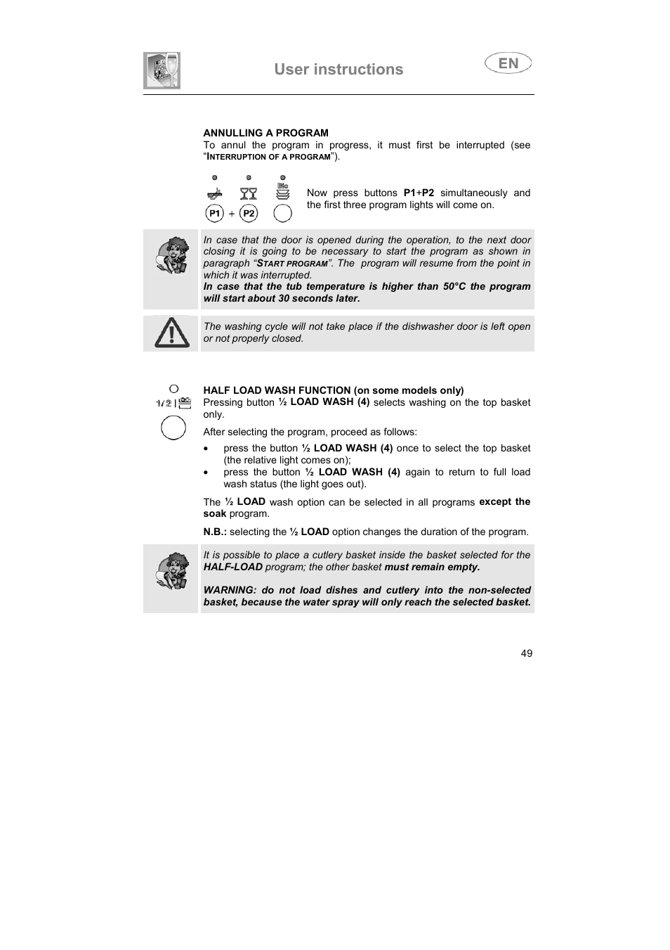 User instructions | Smeg LVS655EG User Manual | Page 14 / 36