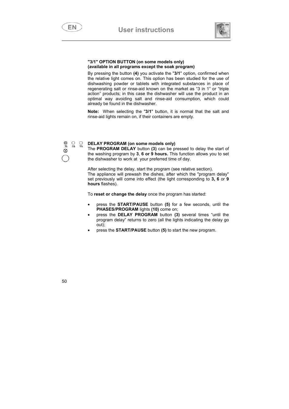 User instructions | Smeg LVS655EG User Manual | Page 15 / 36