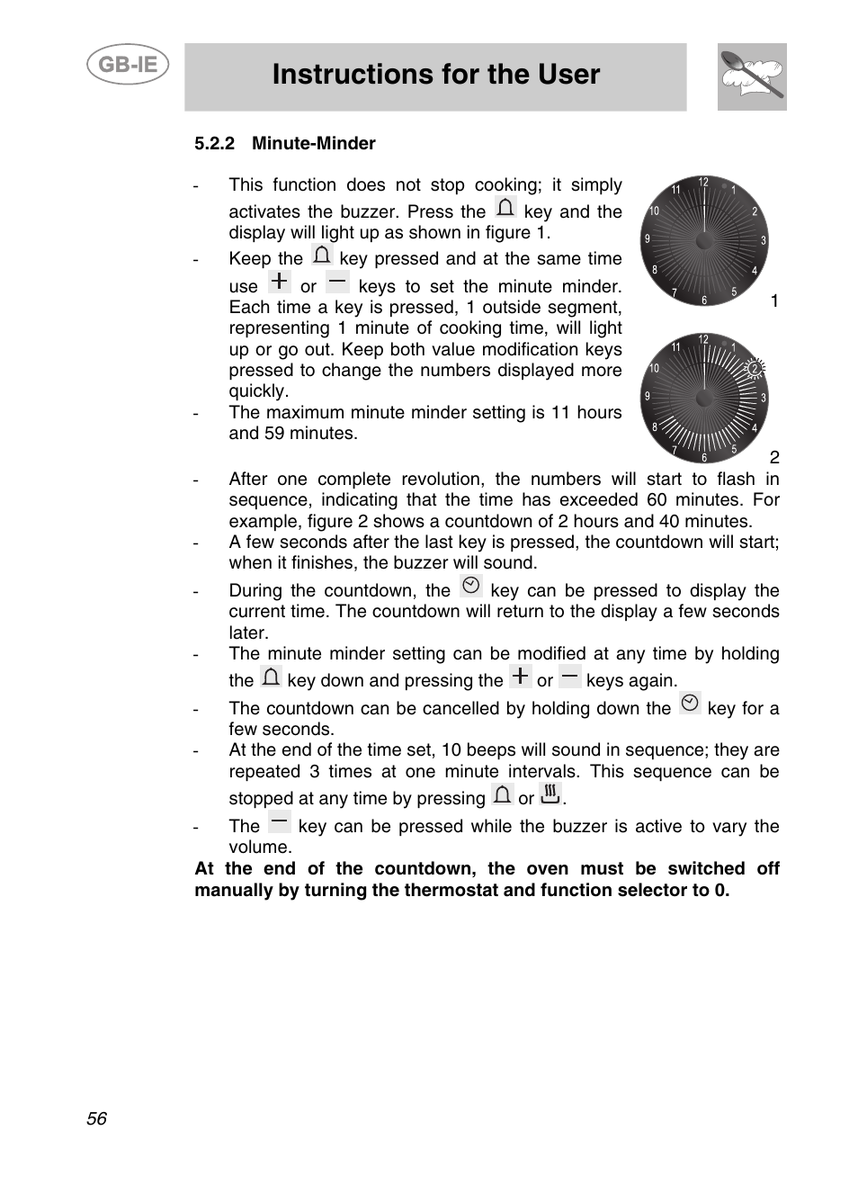 Minute-minder, Instructions for the user | Smeg A2PY-6 User Manual | Page 15 / 38