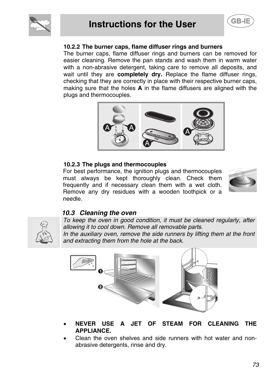 3 the plugs and thermocouples, 3 cleaning the oven, Instructions for the user | Smeg A2PY-6 User Manual | Page 32 / 38