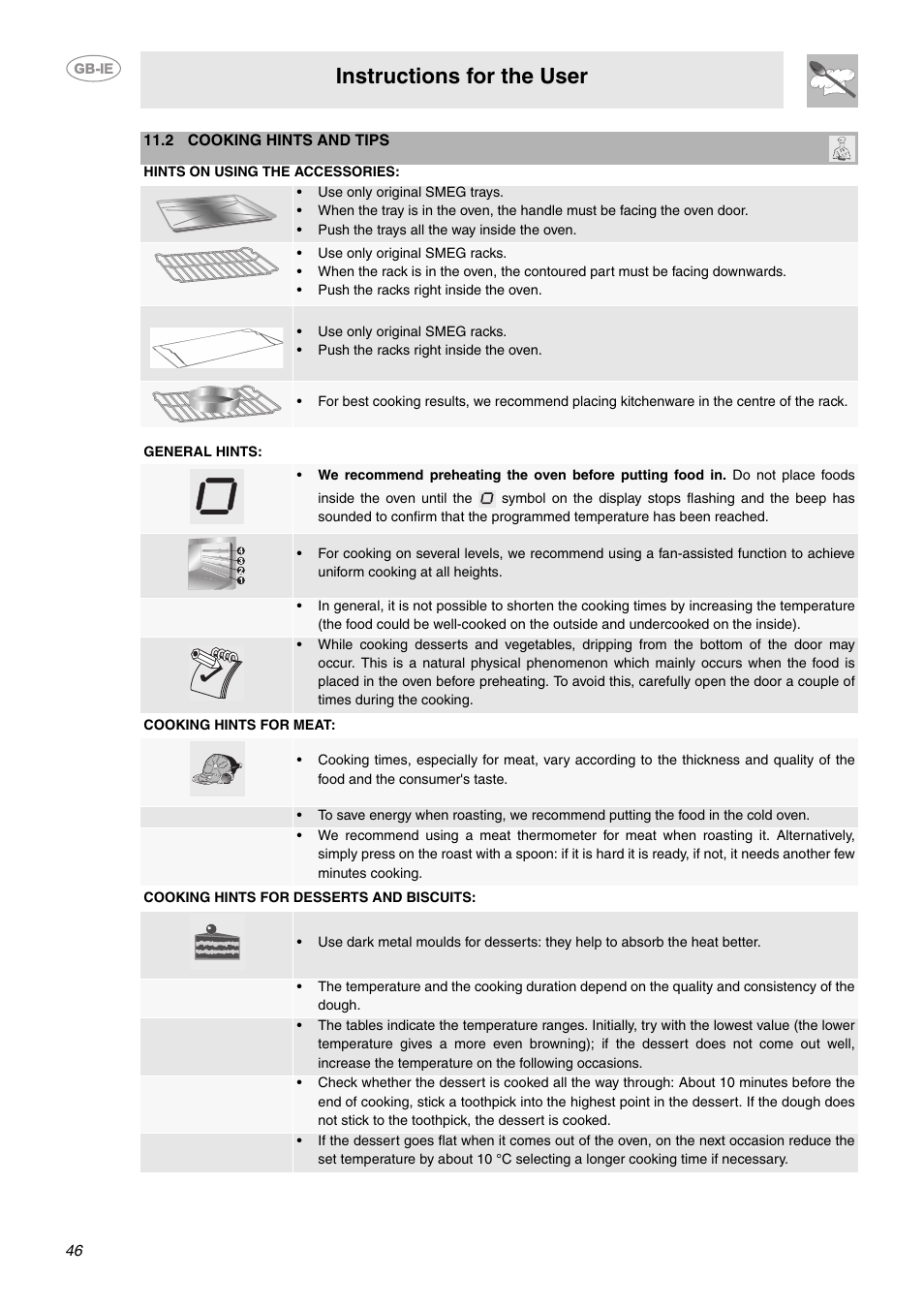 Instructions for the user | Smeg CE9IMX User Manual | Page 17 / 27