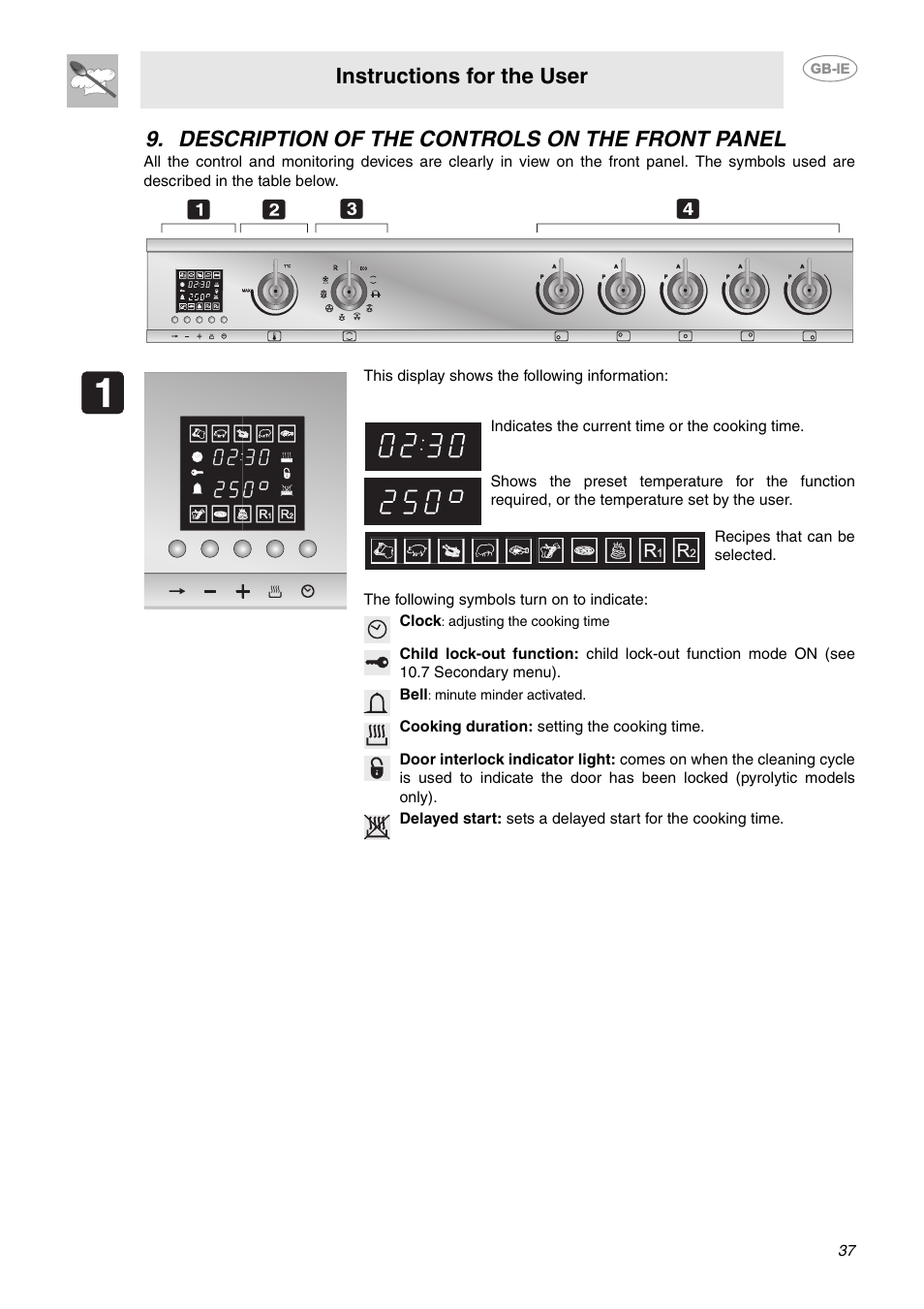 Description of the controls on the front panel, Instructions for the user | Smeg CE9IMX User Manual | Page 8 / 27
