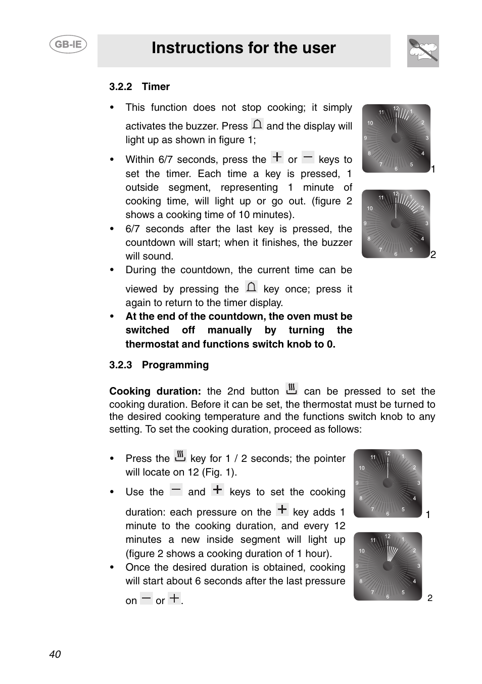 2 timer, 3 programming, Instructions for the user | Smeg SC709X User Manual | Page 10 / 28