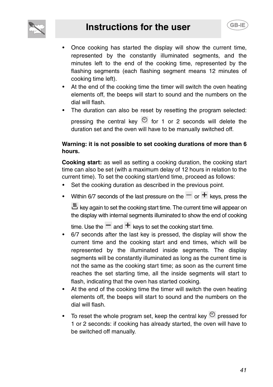 Instructions for the user | Smeg SC709X User Manual | Page 11 / 28